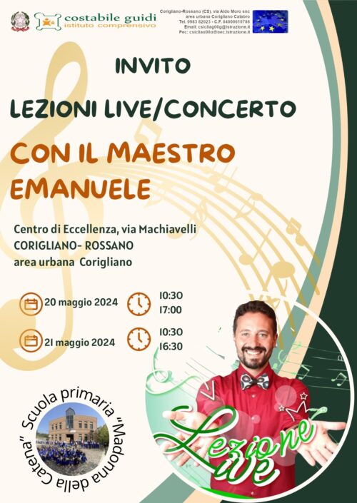 INVITO LEZIONI LIVE/CONCERTO CON IL MAESTRO EMANUELE - 20/21 MAGGIO 2024